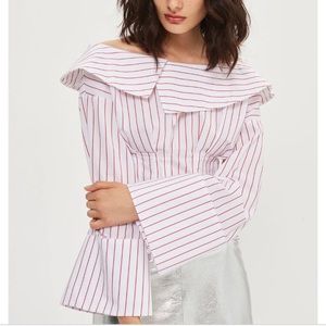 Topshop stripe poplin off the shoulder corset top